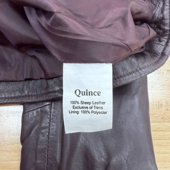 Quince Women's Port Leather Motorcycle Jacket sz M Medium Sheep Leather Belted - Picture 16 of 16
